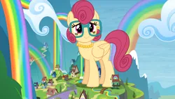 Size: 1920x1080 | Tagged: safe, artist:dashiesparkle, artist:dipi11, derpibooru import, posey shy, pegasus, pony, female, giant pony, giantess, glasses, image, jewelry, macro, mare, necklace, pearl necklace, png, rainbow falls (location)