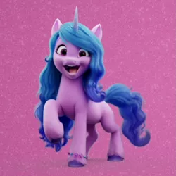 Size: 815x814 | Tagged: safe, derpibooru import, screencap, izzy moonbow, g5, my little pony: a new generation, spoiler:my little pony: a new generation, cropped, image, looking at you, open mouth, png, raised hoof, smiling, solo