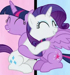 Size: 560x603 | Tagged: safe, derpibooru import, screencap, rarity, twilight sparkle, twilight sparkle (alicorn), alicorn, pony, unicorn, fame and misfortune, cropped, cute, duo, duo female, eyes closed, female, flawless, image, mare, png, sitting, smiling