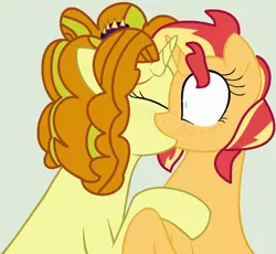 Size: 908x835 | Tagged: safe, artist:jadethepegasus, artist:yaribases, derpibooru import, adagio dazzle, sunset shimmer, ponified, pony, unicorn, base used, equestria girls ponified, eyes closed, female, french kiss, gray background, hug, image, kissing, lesbian, mare, png, raised hoof, shipping, simple background, sunsagio