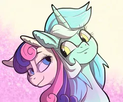 Size: 924x768 | Tagged: safe, artist:smirk, derpibooru import, bon bon, lyra heartstrings, sweetie drops, earth pony, pony, unicorn, couple, duo, female, image, jpeg, lesbian, looking at each other, lyrabon, shipping, smiling, smiling at each other