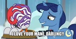 Size: 817x424 | Tagged: safe, derpibooru import, edit, edited screencap, screencap, night light, twilight velvet, once upon a zeppelin, caption, female, image, image macro, jpeg, male, nightvelvet, shipping, straight, text