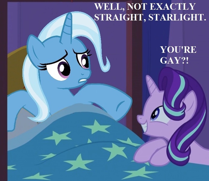 Size: 775x672 | Tagged: safe, artist:90sigma, derpibooru import, edit, edited screencap, screencap, starlight glimmer, trixie, uncommon bond, bed, female, image, implied shipping, jpeg, lesbian, shipping, startrix