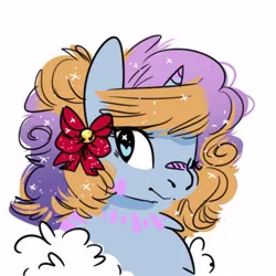 Size: 500x500 | Tagged: safe, artist:chyoatas, derpibooru import, oc, unofficial characters only, pony, unicorn, bandaid, bow, ethereal mane, hair bow, heart eyes, horn, image, jpeg, one eye closed, simple background, smiling, solo, starry mane, unicorn oc, white background, wingding eyes, wink