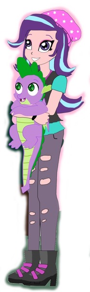 Size: 780x2520 | Tagged: safe, artist:nic-12-w, derpibooru import, spike, starlight glimmer, dragon, equestria girls, cute, female, glimmerbetes, hug, human coloration, image, jpeg, male, shipping, sparlight, spikabetes, straight, winged spike