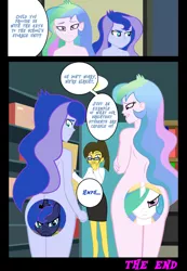 Size: 1600x2318 | Tagged: suggestive, artist:succubi samus, derpibooru import, princess celestia, princess luna, oc, comic:bare naked science exhibition, equestria girls, breasts, casual nudity, censored, comic, embarrassed, embarrassed nude exposure, exhibitionism, glasses, image, jpeg, low quality, luna is not amused, nudity, preview, principal celestia, public nudity, school, unamused, vice principal luna