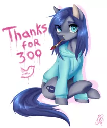 Size: 2993x3561 | Tagged: safe, artist:megabait, derpibooru import, oc, unofficial characters only, earth pony, pony, blue hair, blue hoodie, brush, earth pony oc, female, high res, image, lock, mare, meta, not minkie pie, paint, png, twitter