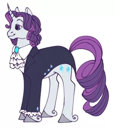 Size: 510x566 | Tagged: safe, artist:pigeorgien, derpibooru import, rarity, pony, unicorn, alternate hairstyle, clothes, female, image, mare, png, redesign, solo, suit, unshorn fetlocks