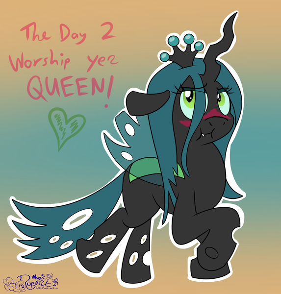 Size: 1885x1975 | Tagged: safe, artist:rupertbluefox, derpibooru import, queen chrysalis, changeling, changeling queen, blushing, chrysalis day, cute, cutealis, female, image, png, solo