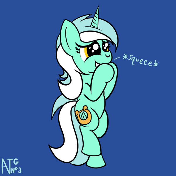 Size: 1200x1200 | Tagged: safe, artist:dafiltafish, derpibooru import, lyra heartstrings, pony, unicorn, bipedal, blue background, female, image, mare, natg 2021, png, simple background, solo, squee, standing, standing on one leg