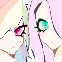 Size: 1080x1080 | Tagged: safe, artist:菜c, derpibooru import, fluttershy, rainbow dash, human, bust, humanized, image, pastel, png, portrait