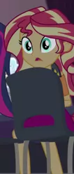 Size: 441x1038 | Tagged: safe, derpibooru import, screencap, sci-twi, sunset shimmer, twilight sparkle, cheer you on, equestria girls, equestria girls series, spoiler:eqg series (season 2), clothes, cropped, image, leather, open mouth, png, shocked, shoulderless shirt, skirt, uh-oh, wide eyes