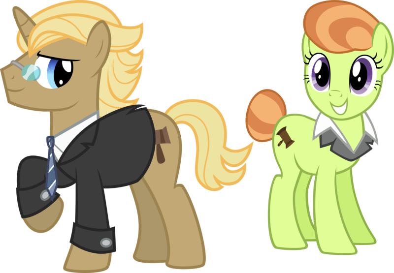 Size: 1989x1380 | Tagged: safe, artist:m99moron, artist:toughbluff, derpibooru import, edit, vector edit, golden gavel, lady justice, swift justice, vance van vendington, earth pony, pony, background pony, crack shipping, cute, female, glasses, goldenjustice, image, male, mare, png, shipping, simple background, smiling, straight, suit collar, tail bun, transparent background, vector