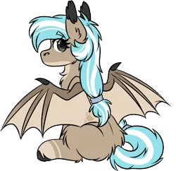 Size: 576x558 | Tagged: safe, artist:rokosmith26, derpibooru import, oc, unofficial characters only, bat pony, pony, back, bat pony oc, bat wings, chest fluff, chibi, cute, ear fluff, female, fluffy, hairband, image, looking back, mare, markings, nostrils, png, rear view, simple background, sitting, solo, spread wings, tail band, tailband, transparent background, unshorn fetlocks, wings