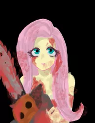 Size: 445x574 | Tagged: semi-grimdark, artist:菜c, derpibooru import, part of a set, fluttershy, .mov, shed.mov, equestria girls, black background, blood, chainsaw, fluttershed, image, lineless, png, simple background, solo