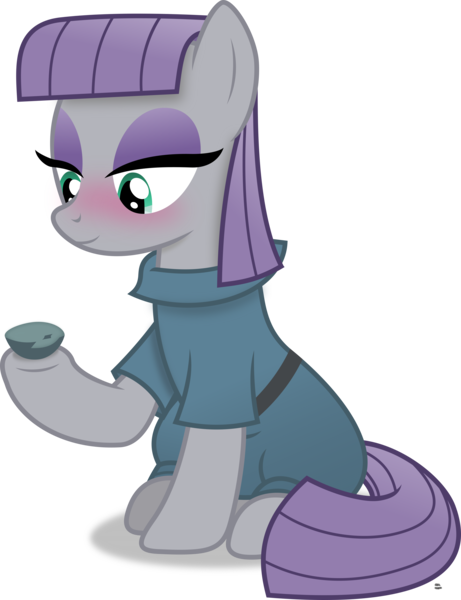 Size: 2903x3779 | Tagged: safe, artist:anime-equestria, derpibooru import, boulder (pet), maud pie, earth pony, pony, blushing, clothes, dress, eyeshadow, female, image, makeup, mare, png, rock, simple background, sitting, smiling, solo, transparent background, vector, when she smiles