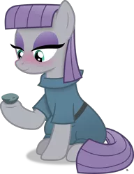 Size: 2903x3779 | Tagged: safe, artist:anime-equestria, derpibooru import, boulder (pet), maud pie, earth pony, pony, blushing, clothes, dress, eyeshadow, female, image, makeup, mare, png, rock, simple background, sitting, smiling, solo, transparent background, vector, when she smiles