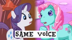 Size: 1280x720 | Tagged: safe, derpibooru import, edit, edited screencap, screencap, minty, rarity, earth pony, pony, unicorn, exploitable meme, female, g3, g4, image, jpeg, mare, meme, same voice actor, tabitha st. germain, youtube link, youtube thumbnail