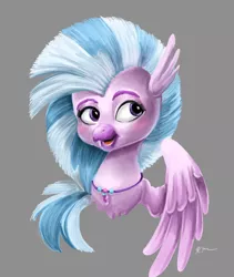 Size: 1725x2048 | Tagged: safe, artist:catscratchpaper, derpibooru import, silverstream, hippogriff, blushing, bust, cute, diastreamies, gray background, image, jewelry, jpeg, necklace, simple background, solo