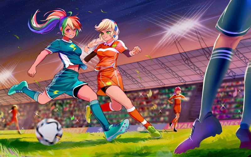 Anime Lesbian Cuties - 2471299 - safe, artist:å¯å¯ä¸ƒ, derpibooru import, applejack, rainbow dash,  human, appledash, cleats, clothes, female, football, hairband, humanized,  image, jpeg, lesbian, ponytail, scenery, scenery porn, shipping, shoes,  shorts, socks, sports, sport