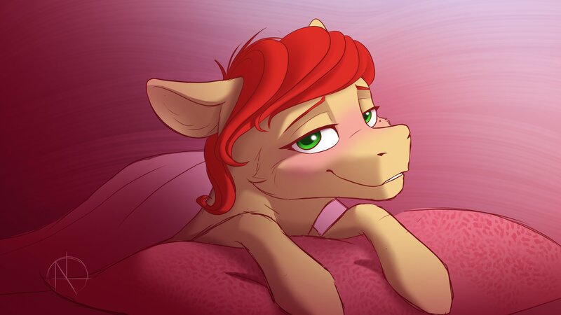 Size: 4000x2250 | Tagged: safe, artist:klarapl, derpibooru import, oc, unofficial characters only, pony, bed, bedroom eyes, blushing, image, jpeg, looking at you, on bed, smiling, smiling at you, solo