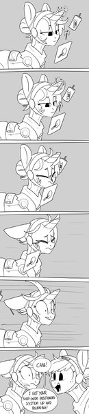 Size: 889x4096 | Tagged: safe, artist:tallaferroxiv, oc, oc:sugar cane, unofficial characters only, earth pony, pony, unicorn, comic, dialogue, drink, duo, earth pony oc, female, freckles, grayscale, horn, image, jpeg, magic, mare, monochrome, newbie artist training grounds, open mouth, spacesuit, stylus, tablet, telekinesis, unicorn oc