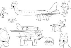 Size: 1500x1000 | Tagged: safe, artist:andromailus, oc, unofficial characters only, original species, plane pony, pony, predator drone, black and white, egg carton, f-16, f-16xl, grayscale, image, monochrome, plane, png, sketch, sketch dump