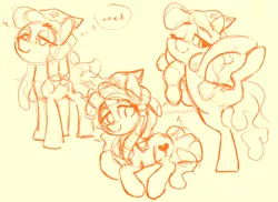 Size: 2000x1454 | Tagged: safe, artist:dawnfire, tree hugger, earth pony, pony, cute, female, image, jpeg, lying down, mare, one eye closed, possibly intoxicated, sketch, sketch dump, standing, standing on one leg, stretching, text, thought bubble