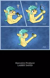 Size: 2787x4329 | Tagged: safe, artist:helmie-art, derpibooru import, oc, oc:karoline skies, ponified, unofficial characters only, earth pony, pony, ..., comic, curb your enthusiasm, exclamation point, eye clipping through hair, eyebrows, eyebrows visible through hair, female, freckles, grenade, high res, image, jpeg, mare, mouth hold, question mark, smoke grenade, this will end in tears