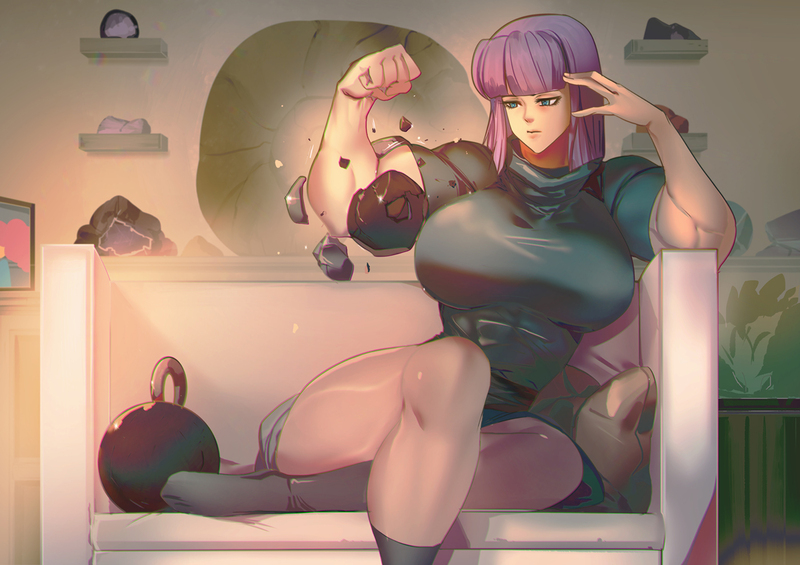 Size: 1400x989 | Tagged: suggestive, artist:bakki, derpibooru import, maud pie, human, boots, breasts, busty maud pie, clothes, commission, couch, dress, female, fetish, growth, humanized, image, jpeg, maud pump, muscle expansion, muscle fetish, muscles, muscular female, rock, shoes, solo, solo female