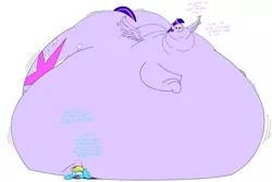 Size: 9882x6618 | Tagged: suggestive, artist:princebluemoon3, derpibooru import, rainbow dash, twilight sparkle, alicorn, pegasus, pony, absurd resolution, belly, belly bed, big belly, bingo wings, butt, dialogue, double chin, duo, duo female, fat, female, huge belly, huge butt, image, immobile, impossibly large belly, impossibly large butt, impossibly obese, jpeg, large butt, morbidly obese, nervous, obese, rainbow dash is not amused, simple background, smothering, story included, sweat, twilard sparkle, unamused, white background, yelling