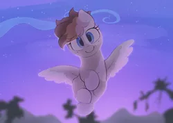 Size: 2048x1446 | Tagged: safe, artist:mochi_nation, derpibooru import, oc, oc:sunrich maron, unofficial characters only, pegasus, pony, unicorn, female, flying, freckles, image, jpeg, looking at you, mare, night, solo, spread wings, wings