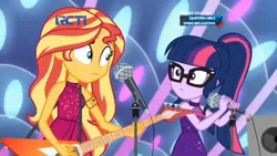 Size: 1920x1080 | Tagged: safe, derpibooru import, sci-twi, sunset shimmer, twilight sparkle, equestria girls, equestria girls series, spring breakdown, spoiler:eqg series (season 2), all good (song), duo, duo female, female, guitar, image, jpeg, musical instrument, rcti