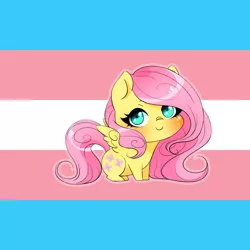 Size: 1920x1920 | Tagged: safe, artist:wilvarin-liadon, derpibooru import, fluttershy, pegasus, pony, blushing, chibi, cute, image, jpeg, lgbt, pride, pride flag, shyabetes, transgender pride flag