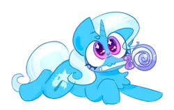 Size: 988x627 | Tagged: safe, artist:cutecandycane, edit, editor:anonymous, editor:edits of hate, trixie, pony, unicorn, candy, cute, female, food, image, lollipop, lying down, mare, owo, png, prone, simple background, solo, transparent background