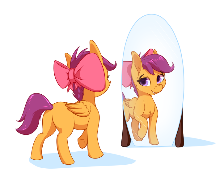Size: 1743x1442 | Tagged: safe, artist:aquaticvibes, derpibooru import, scootaloo, pegasus, pony, cute, cutealoo, image, mirror, png, ribbon, scootalove, simple background, white background