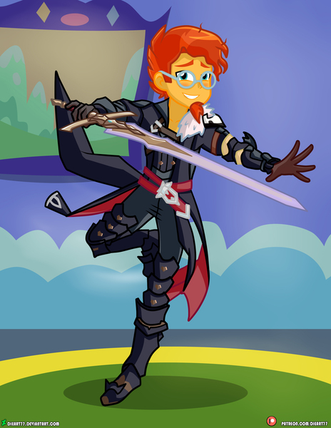 Size: 3090x4000 | Tagged: safe, artist:dieart77, derpibooru import, sunburst, equestria girls, alberius, clothes, commission, cosplay, costume, crossover, dragalia lost, equestria girls-ified, ian hanlin, image, jpeg, male, sword, voice actor joke, weapon