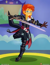 Size: 3090x4000 | Tagged: safe, artist:dieart77, derpibooru import, sunburst, equestria girls, alberius, clothes, commission, cosplay, costume, crossover, dragalia lost, equestria girls-ified, ian hanlin, image, jpeg, male, sword, voice actor joke, weapon