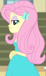 Size: 1920x3150 | Tagged: safe, derpibooru import, screencap, fluttershy, equestria girls, equestria girls series, fluttershy's butterflies, breasts, cropped, female, fluttershy's butterflies: applejack, geode of fauna, hairpin, image, jewelry, jpeg, magical geodes, necklace, smiling, solo