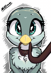 Size: 1750x2500 | Tagged: safe, artist:nottrevbe, derpibooru import, gabby, gryphon, animated, beak hold, blushing, bust, chest fluff, collar, cute, female, gif, heart eyes, image, leash, leash bounce pose, lidded eyes, looking at you, pet play, smiling, solo, wingding eyes
