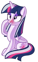 Size: 3831x6212 | Tagged: safe, artist:severity-gray, derpibooru import, twilight sparkle, twilight sparkle (alicorn), alicorn, latex pony, original species, pony, rubber pony, absurd resolution, alternate hairstyle, blushing, derpibooru exclusive, eyeshadow, female, folded wings, image, latex, latex skin, lidded eyes, lip bite, makeup, mare, one hoof raised, png, rubber, shiny, show accurate, simple background, sitting, solo, squeak, squish, story included, transformation, transparent background, wings