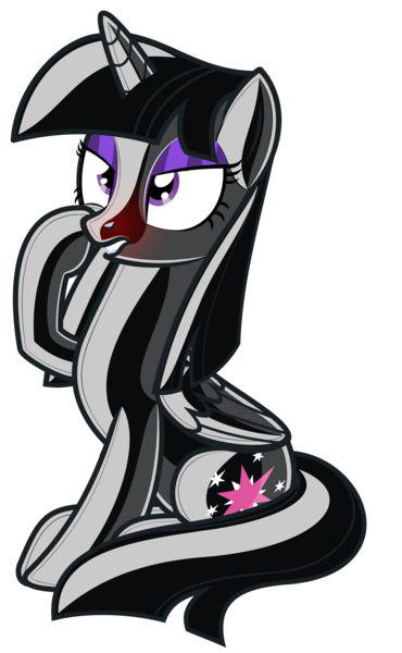Size: 3831x6212 | Tagged: suggestive, alternate version, artist:severity-gray, derpibooru import, twilight sparkle, twilight sparkle (alicorn), alicorn, latex pony, original species, pony, rubber pony, absurd resolution, alternate hairstyle, blushing, derpibooru exclusive, eyeshadow, female, folded wings, image, latex, latex skin, latexified, lidded eyes, lip bite, makeup, mare, one hoof raised, png, rubber, shiny, show accurate, simple background, sitting, solo, squeak, squish, story included, transformation, transparent background, wings