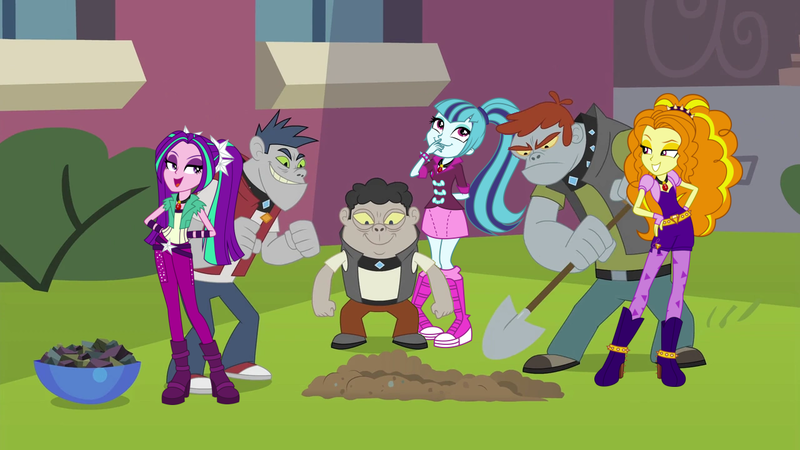 Size: 1280x720 | Tagged: safe, artist:kimberlythehedgie, artist:zeldarondl, derpibooru import, edit, screencap, adagio dazzle, aria blaze, fido, rover, sonata dusk, spot, diamond dog, equestria girls, player piano, rainbow rocks, boots, clothes, cute, diamond dudes, digging, female, fidagio, gem, giggling, hand on hip, high heel boots, image, laughing, leggings, lidded eyes, male, pants, pigtails, png, roveria, shipping, shoes, shovel, siren gem, smiling, sonatabetes, sponata, straight, the dazzlings, twintails, vector