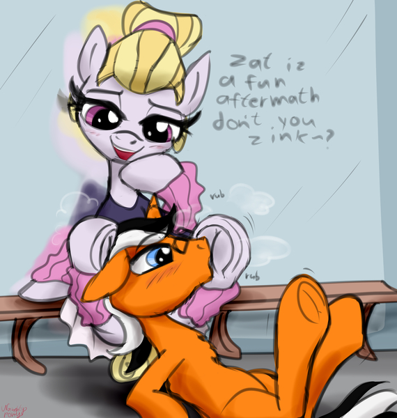 Size: 3800x4000 | Tagged: suggestive, artist:littlenaughtypony, derpibooru import, hoofer steps, oc, oc:ever harmon, accent, ballerina, blushing, clothes, fetish, frog (hoof), glasses, hoof fetish, hoof rubbing, image, jpeg, leg warmers, rubbing, skirt, smiling, stretching, underhoof