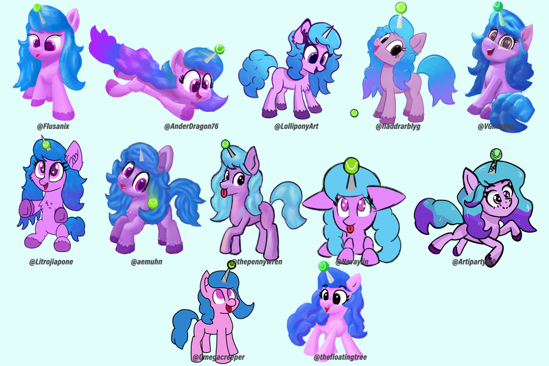 Size: 6000x4000 | Tagged: safe, artist:llamalauncher, derpibooru import, izzy moonbow, pony, unicorn, absurd resolution, ball, chest fluff, cute, ear fluff, female, floppy ears, g5, horn, horn guard, horn impalement, hornball, image, izzy's tennis ball, izzybetes, looking at you, looking down, looking up, mare, multicolored hair, open mouth, png, raised hoof, simple background, sitting, solo, style emulation, tennis ball, text, tongue out, unshorn fetlocks