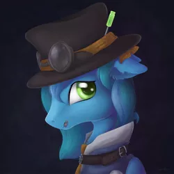 Size: 2048x2048 | Tagged: safe, artist:safizejaart, derpibooru import, oc, oc:thinker blue, unofficial characters only, pegasus, pony, clothes, female, glasses, hat, high res, image, jpeg, mare, pegasus oc, solo, steampunk, wings