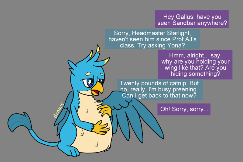Size: 1270x844 | Tagged: questionable, artist:dzamie, derpibooru import, gallus, gryphon, colored, digital art, griffons doing griffon things, image, implied sandbar, implied starlight glimmer, png, same size vore, vore