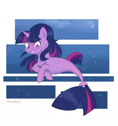 Size: 1024x1094 | Tagged: safe, artist:xxparadoxponyxx, derpibooru import, twilight sparkle, merpony, pony, seapony (g4), unicorn, blushing, dorsal fin, female, fish tail, flowing mane, flowing tail, horn, image, jpeg, seaponified, seapony twilight, simple background, smiling, solo, species swap, tail