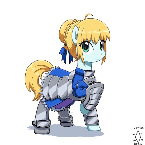 Size: 2000x2000 | Tagged: safe, artist:digiral, derpibooru import, ponified, pony, armor, fate/stay night, image, jpeg, saber lily, simple background, solo, white background