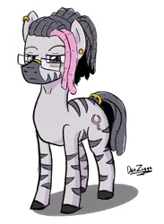 Size: 2243x3072 | Tagged: safe, artist:datzigga, derpibooru import, oc, oc:dizzy, unofficial characters only, zebra, bags under eyes, glasses, image, male, piercing, png, solo, stallion, zebra oc